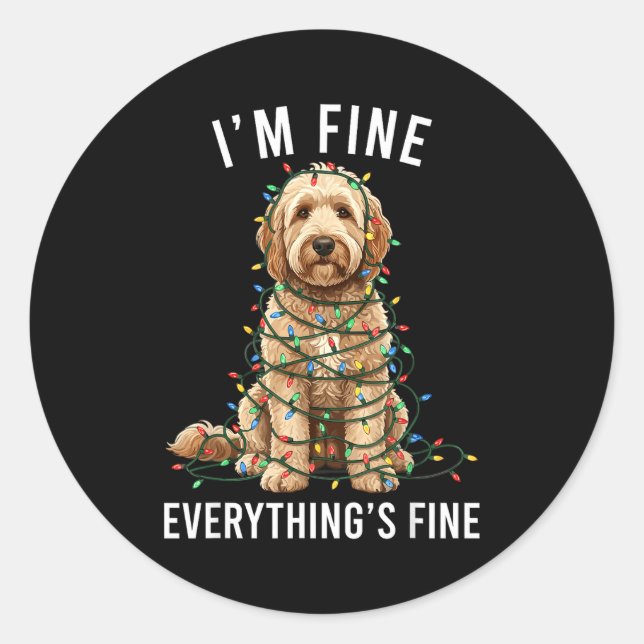 Goldendoodle Christmas I'm Fine Everything Is Fine Classic Round Sticker (Front)