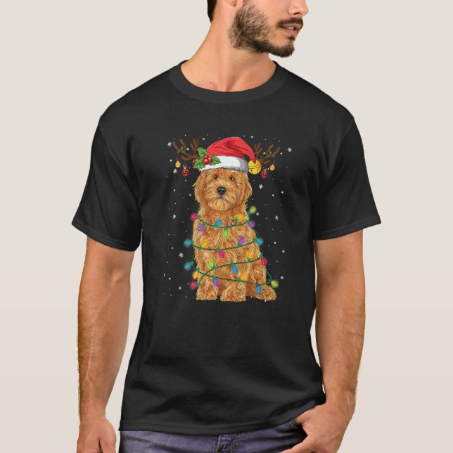 Goldendoodle Christmas Lights & Santa Hat Xmas Dog T-Shirt (Front)