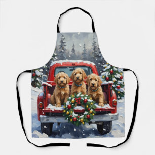 Goldendoodle Christmas Red Truck Holiday Apron