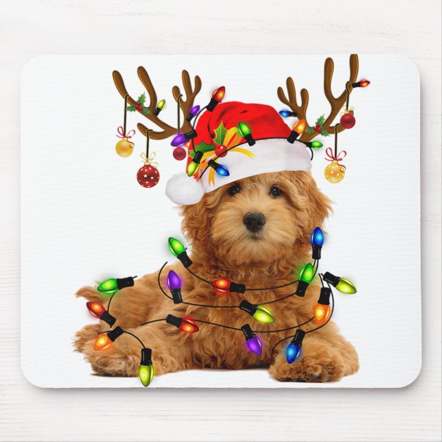 Goldendoodle christmas reindeer christmas lights p mouse mat (Front)