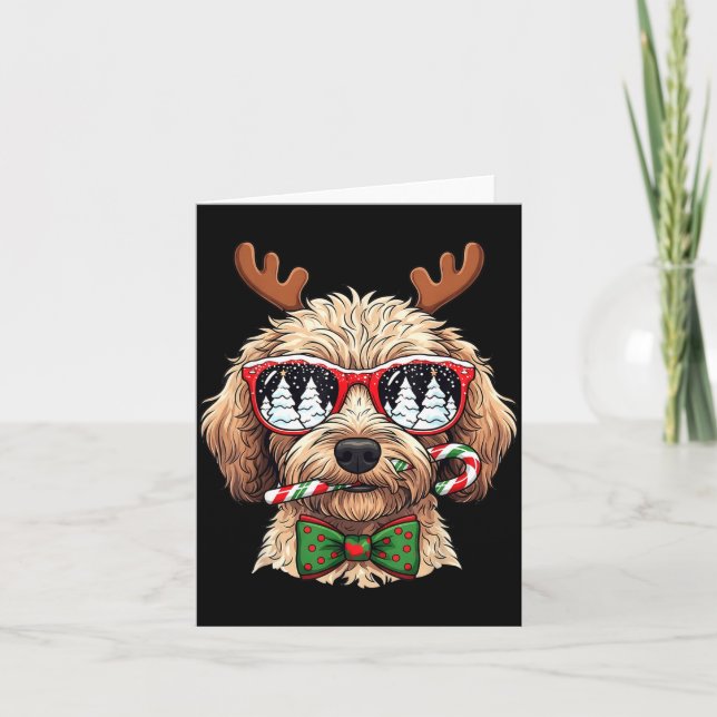 Goldendoodle Christmas Reindeer Holiday Dog Lover  Card (Front)