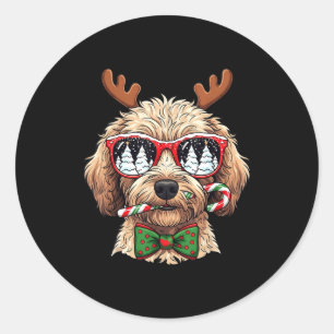 Goldendoodle Christmas Reindeer Holiday Dog Lover  Classic Round Sticker