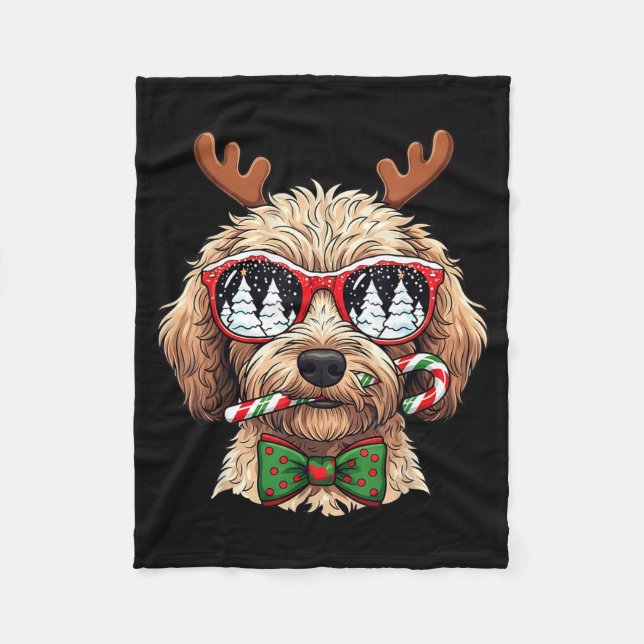 Goldendoodle Christmas Reindeer Holiday Dog Lover  Fleece Blanket (Front)
