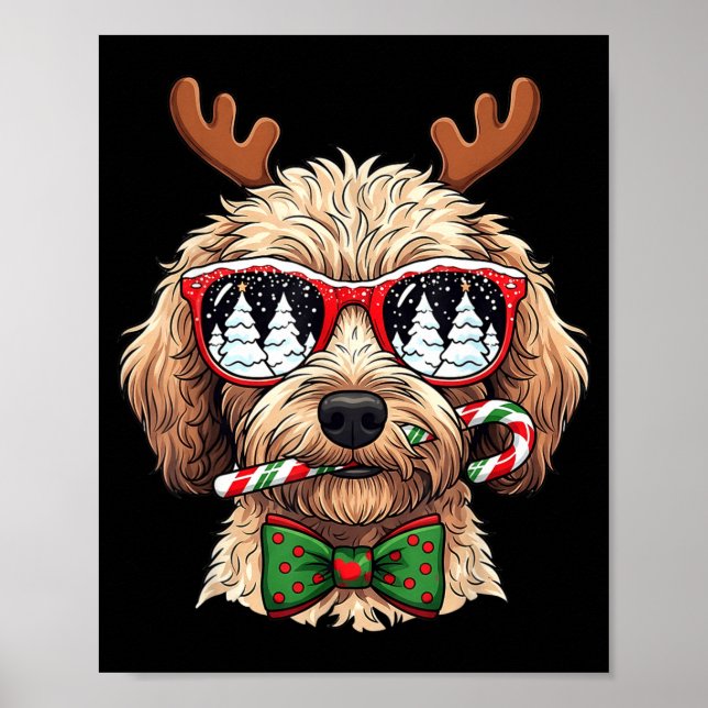 Goldendoodle Christmas Reindeer Holiday Dog Lover  Poster (Front)