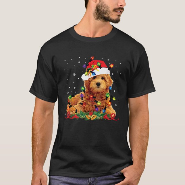 Goldendoodle Christmas Reindeer Lights Funny Dog X T-Shirt (Front)