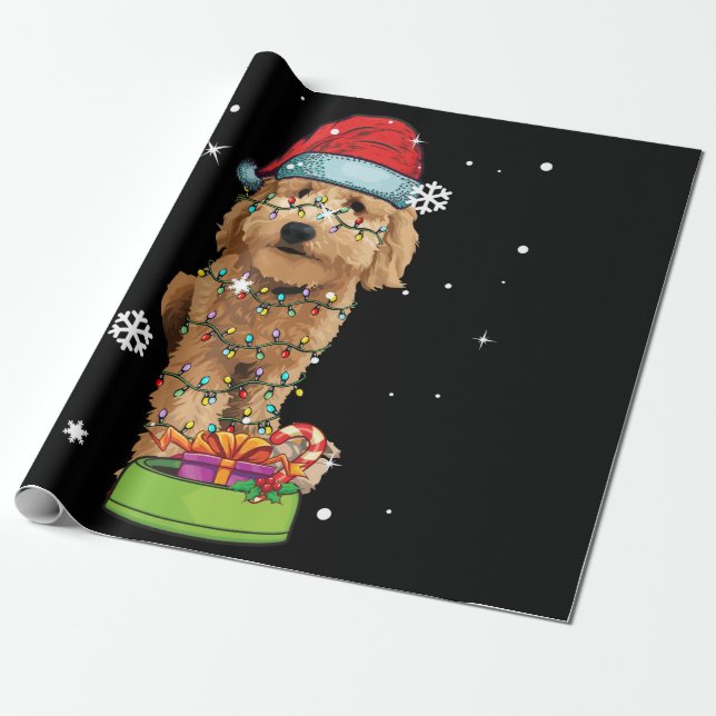Goldendoodle Christmas Santa Funny Dog Lover Gift Wrapping Paper (Unrolled)