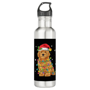 Goldendoodle Christmas Santa Hat Fairy Lights 710 Ml Water Bottle