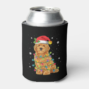 Goldendoodle Christmas Santa Hat Fairy Lights Can Cooler