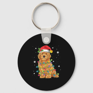 Goldendoodle Christmas Santa Hat Fairy Lights Key Ring