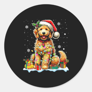 Goldendoodle Christmas Santa Hat Fairy Lights Paja Classic Round Sticker