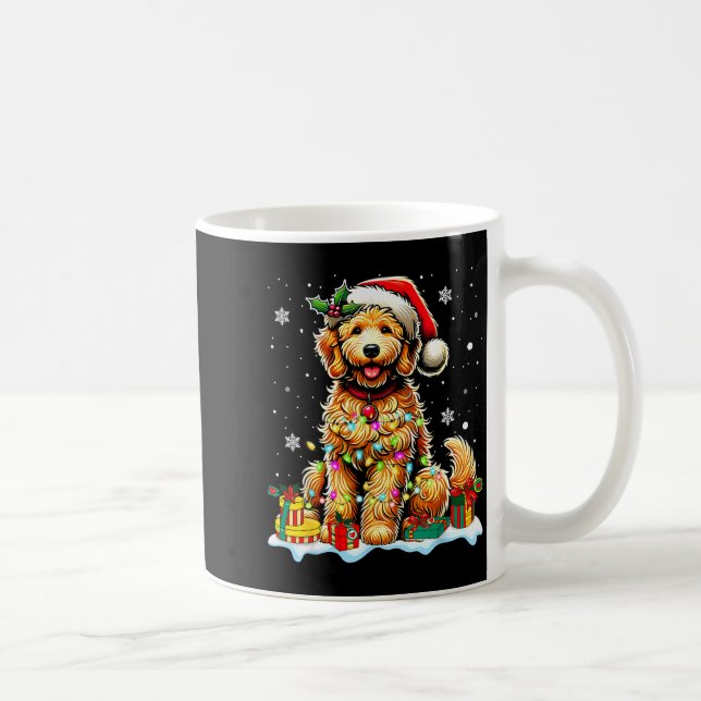 Goldendoodle Christmas Santa Hat Fairy Lights Paja Coffee Mug (Right)