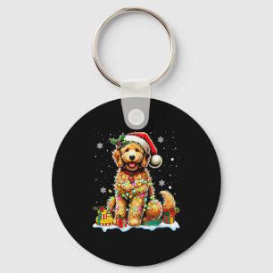 Goldendoodle Christmas Santa Hat Fairy Lights Paja Key Ring