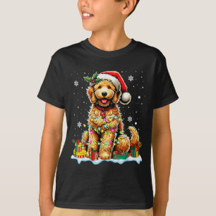 Goldendoodle Christmas Santa Hat Fairy Lights Paja T-Shirt