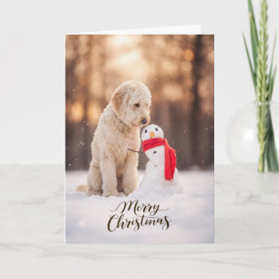 Goldendoodle Christmas Snowman Holiday Card