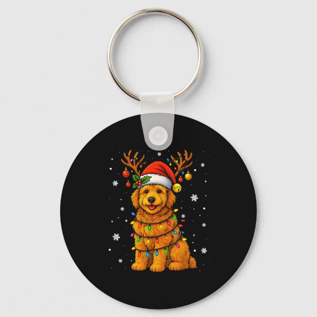 Goldendoodle Christmas Tee Reindeer Christmas Ligh Key Ring (Front)