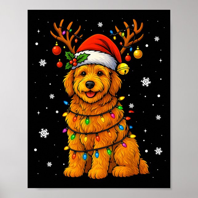 Goldendoodle Christmas Tee Reindeer Christmas Ligh Poster (Front)