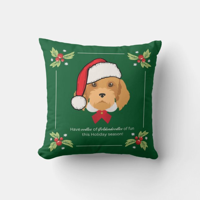 Goldendoodle Christmas Throw Pillow (Front)