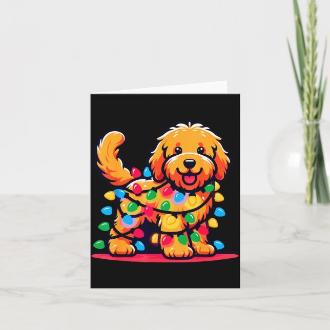 Goldendoodle Christmas Tree Xmas Lights Golden Doo Card (Front)
