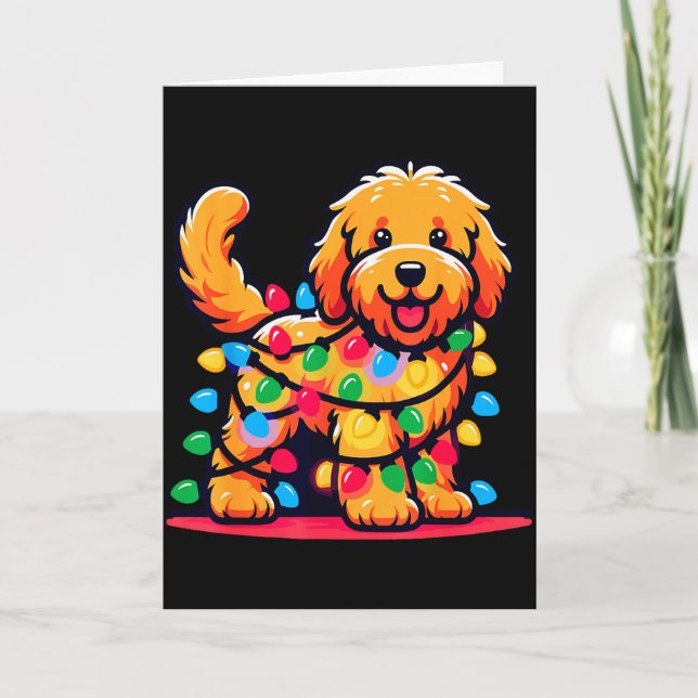 Goldendoodle Christmas Tree Xmas Lights Golden Doo Card (Front)