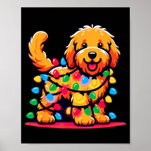 Goldendoodle Christmas Tree Xmas Lights Golden Doo Poster