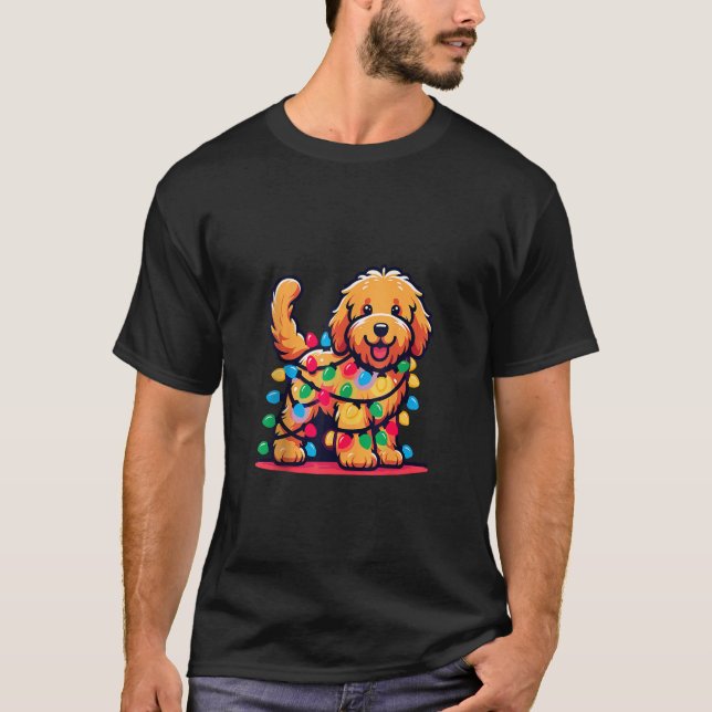 Goldendoodle Christmas Tree Xmas Lights Golden Doo T-Shirt (Front)