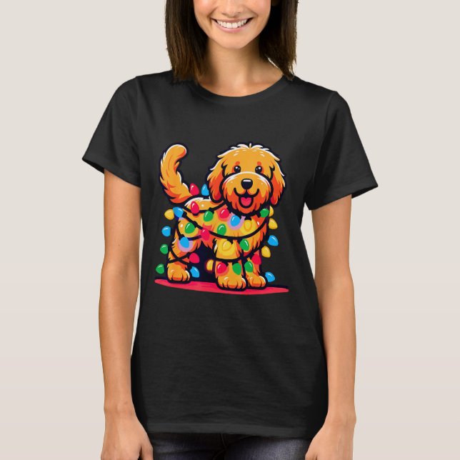 Goldendoodle Christmas Tree Xmas Lights Golden Doo T-Shirt (Front)