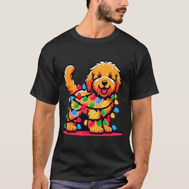 Goldendoodle Christmas Tree Xmas Lights Golden Doo T-Shirt (Front)
