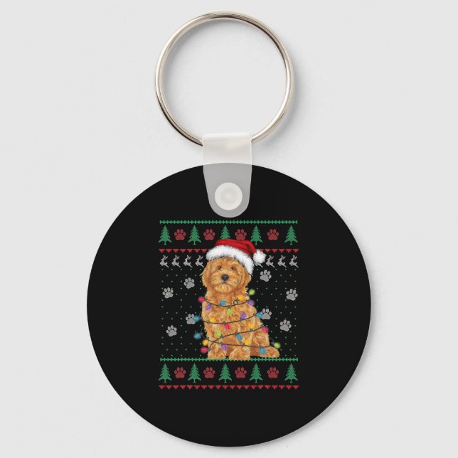 Goldendoodle Christmas Ugly Sweater Funny Dog Love Key Ring (Front)