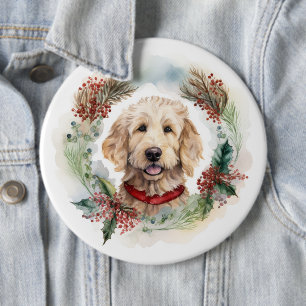 Goldendoodle Christmas Wreath Festive Pup 6 Cm Round Badge