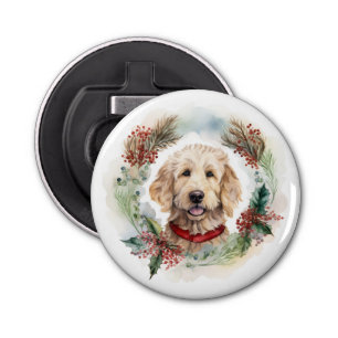 Goldendoodle Christmas Wreath Festive Pup Bottle Opener