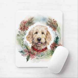 Goldendoodle Christmas Wreath Festive Pup Mouse Mat