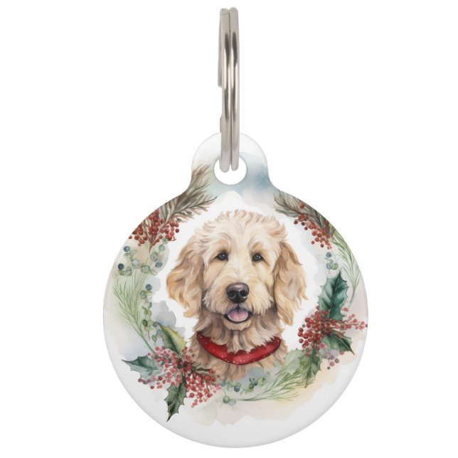 Goldendoodle Christmas Wreath Festive Pup Pet Tag (Front)