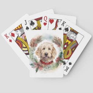 Goldendoodle Christmas Wreath Festive Pup Playing Cards