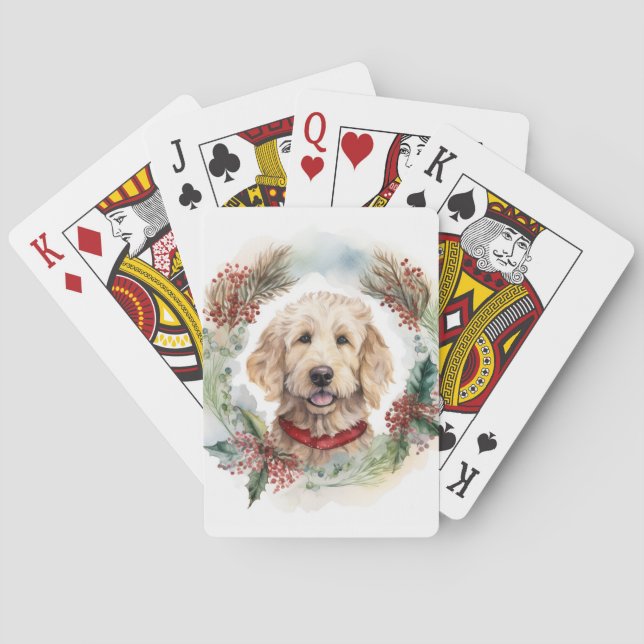 Goldendoodle Christmas Wreath Festive Pup Playing Cards (Back)