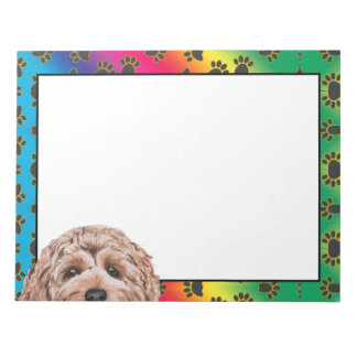 Goldendoodle colourful dog paw pattern notepad