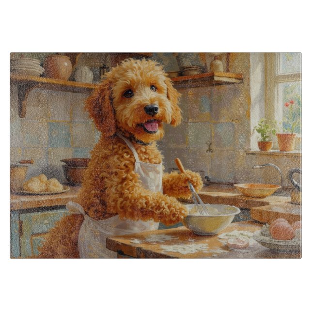 Goldendoodle Cooking in Kitchen Cutting Board (Front)