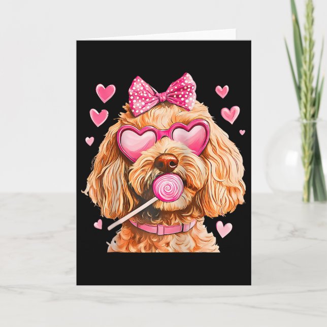 Goldendoodle Coquette Bow Valentine Day Raglan Bys Card (Front)