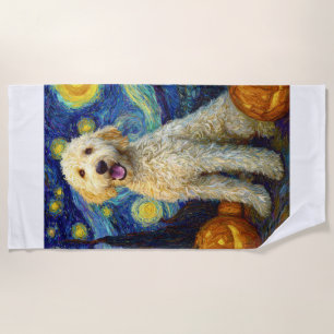 Goldendoodle Cute Dog Halloween Jack O Lantern Pum Beach Towel