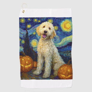 Goldendoodle Cute Dog Halloween Jack O Lantern Pum Golf Towel
