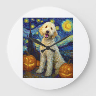 Goldendoodle Cute Dog Halloween Jack O Lantern Pum Large Clock