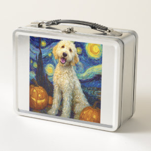 Goldendoodle Cute Dog Halloween Jack O Lantern Pum Metal Lunch Box