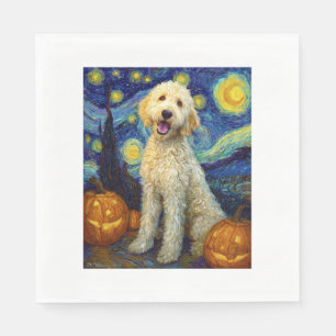 Goldendoodle Cute Dog Halloween Jack O Lantern Pum Napkin