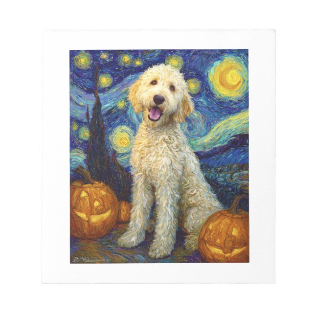 Goldendoodle Cute Dog Halloween Jack O Lantern Pum Notepad (Front)