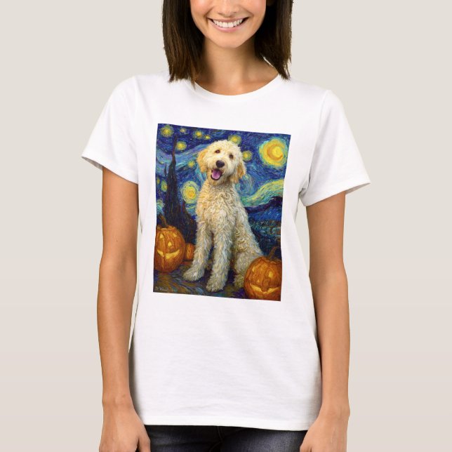 Goldendoodle Cute Dog Halloween Jack O Lantern Pum T-Shirt (Front)