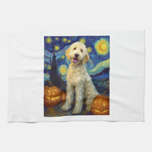 Goldendoodle Cute Dog Halloween Jack O Lantern Pum Tea Towel