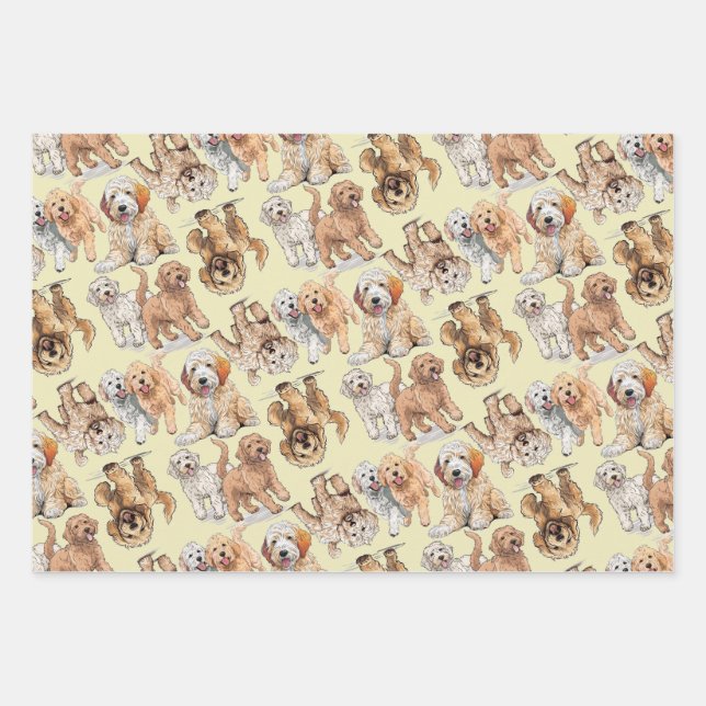 Goldendoodle Cute Dog Pattern Wrapping Paper Sheet (Front)