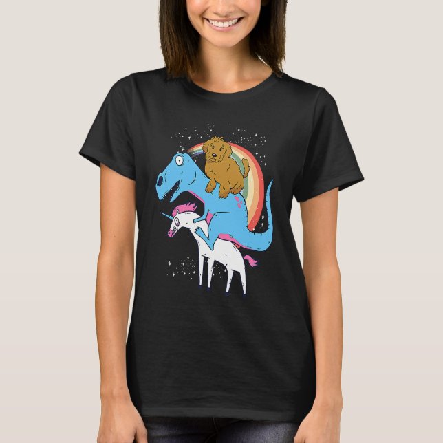 Goldendoodle Dinosaur Riding Unicorn Kids Men Rain T-Shirt (Front)
