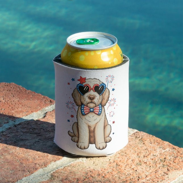 Goldendoodle Dog 250th Anniversary Patriotic Can Cooler (In Situ Pool)