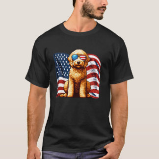 Goldendoodle Dog American Flag Patriotic Veterans  T-Shirt