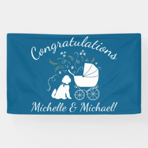 Goldendoodle Dog Baby Shower Boy Blue Banner